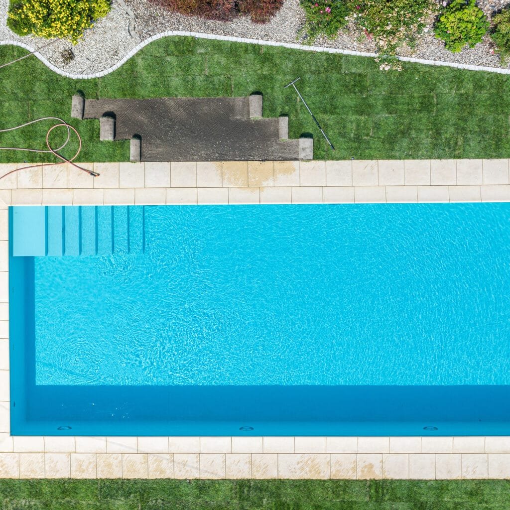 Brand New Outdoor Residential Swimming Pool Aerial View