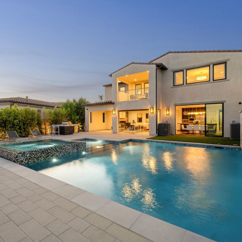 Luxury house with pool at twilight